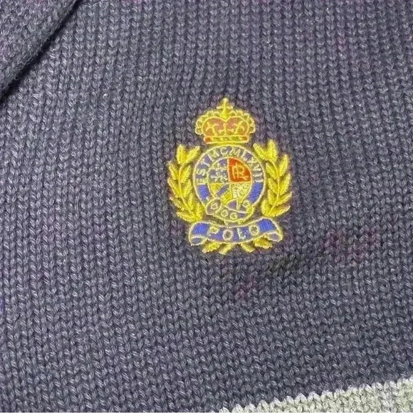 Polo Ralph Lauren Cardigan Sweater Mens X-Large Rugby Striped Shawl Collar Crest - Picture 9 of 11